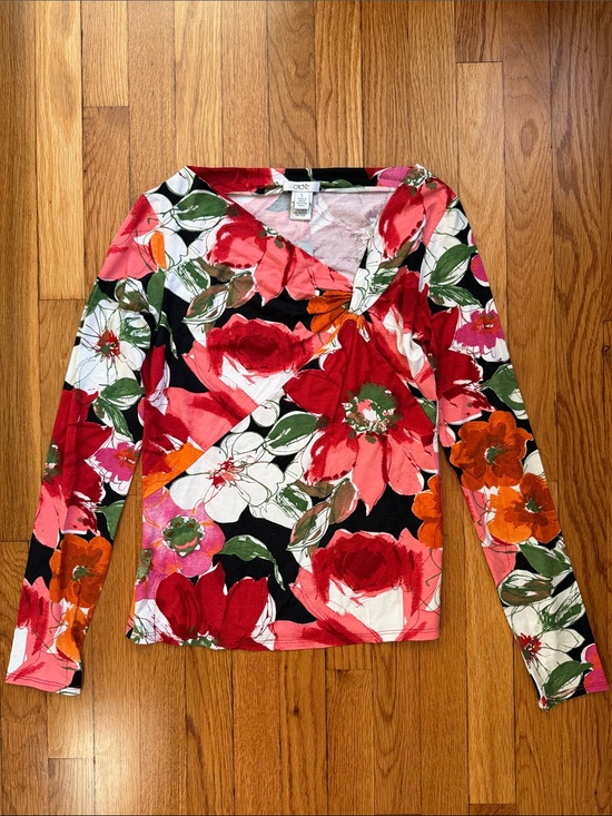Cache Tops - Cache Asymmetrical Floral Long-Sleeve Print Top